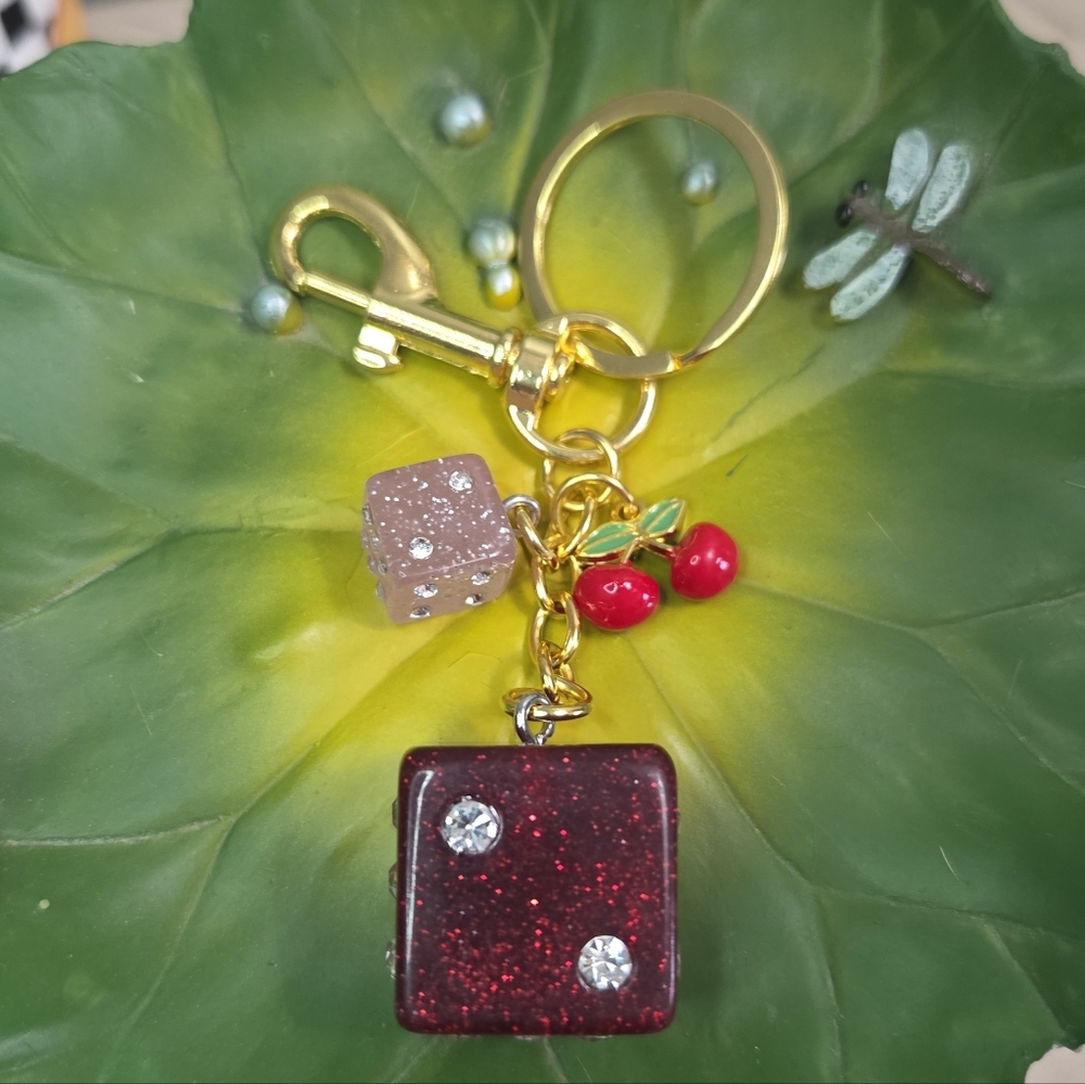 Colorful Dice Cluster Bag Charm Keychain, NEW
